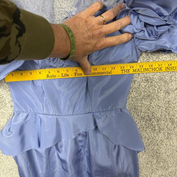 Vintage 80s Formal Dress 9/10 Ruffles Lace Peplum Evening Prom Bridesmaid Gown - Picture 4 of 14